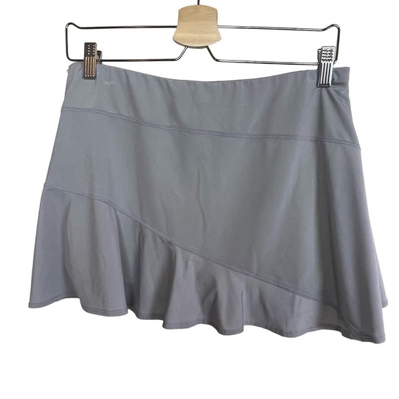 Lucky in Love Size L Mini Skort Skirt Gray Neon Yellow Accent Flounce Hem - Picture 4 of 6